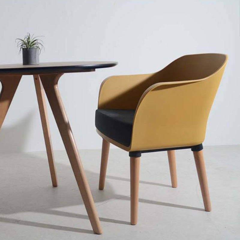 Modern PP Shell Beech Wood Legs Dining Armchair - Minimalist Upholstered Dining Chair With Backrest For Dining Room
