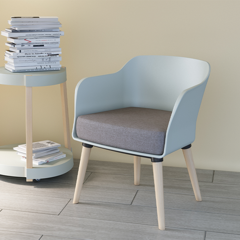 Modern PP Shell Beech Wood Legs Dining Armchair - Minimalist Upholstered Dining Chair With Backrest For Dining Room