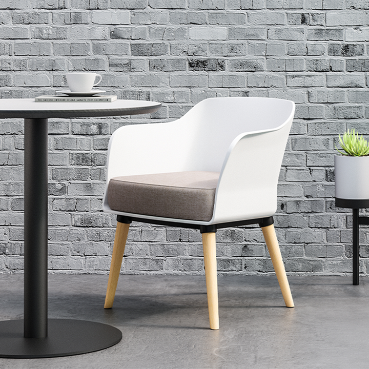Modern PP Shell Beech Wood Legs Dining Armchair - Minimalist Upholstered Dining Chair With Backrest For Dining Room