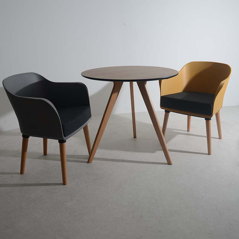 Modern PP Shell Beech Wood Legs Dining Armchair - Minimalist Upholstered Dining Chair With Backrest For Dining Room
