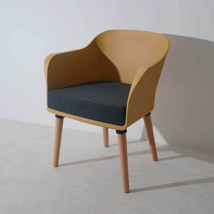 Modern PP Shell Beech Wood Legs Dining Armchair - Minimalist Upholstered Dining Chair With Backrest For Dining Room