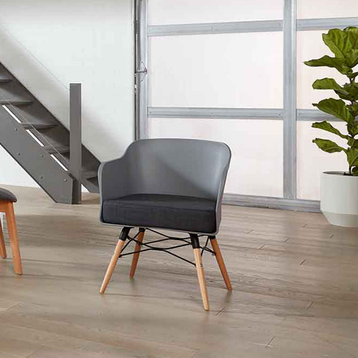 Contemporary PP Beech Wood Legs Accent Chair - Scandinavian Rounded Back Fabric Upholstered Seat Dining Chair For Dining Room
