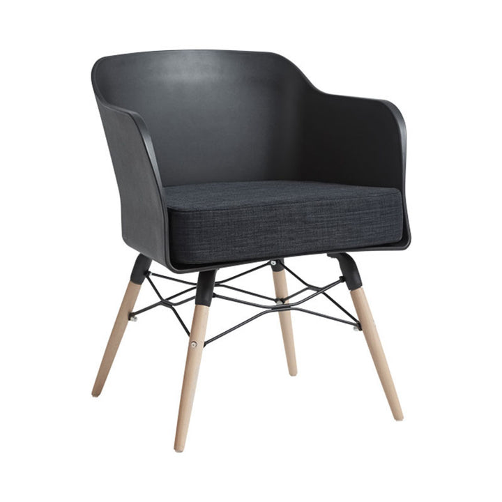 Contemporary PP Beech Wood Legs Accent Chair - Scandinavian Rounded Back Fabric Upholstered Seat Dining Chair For Dining Room