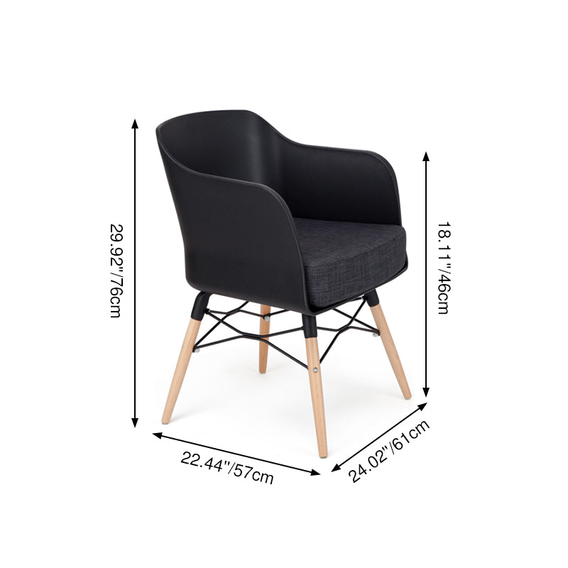 Contemporary PP Beech Wood Legs Accent Chair - Scandinavian Rounded Back Fabric Upholstered Seat Dining Chair For Dining Room