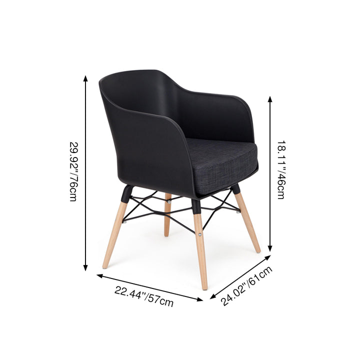 Contemporary PP Beech Wood Legs Accent Chair - Scandinavian Rounded Back Fabric Upholstered Seat Dining Chair For Dining Room