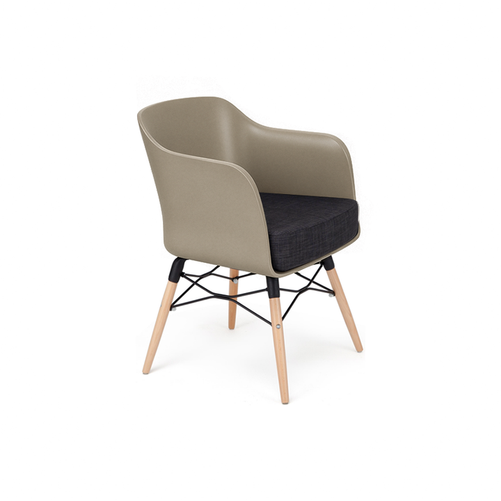 Contemporary PP Beech Wood Legs Accent Chair - Scandinavian Rounded Back Fabric Upholstered Seat Dining Chair For Dining Room