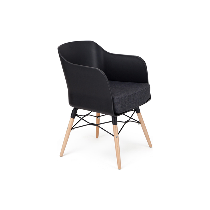 Contemporary PP Beech Wood Legs Accent Chair - Scandinavian Rounded Back Fabric Upholstered Seat Dining Chair For Dining Room