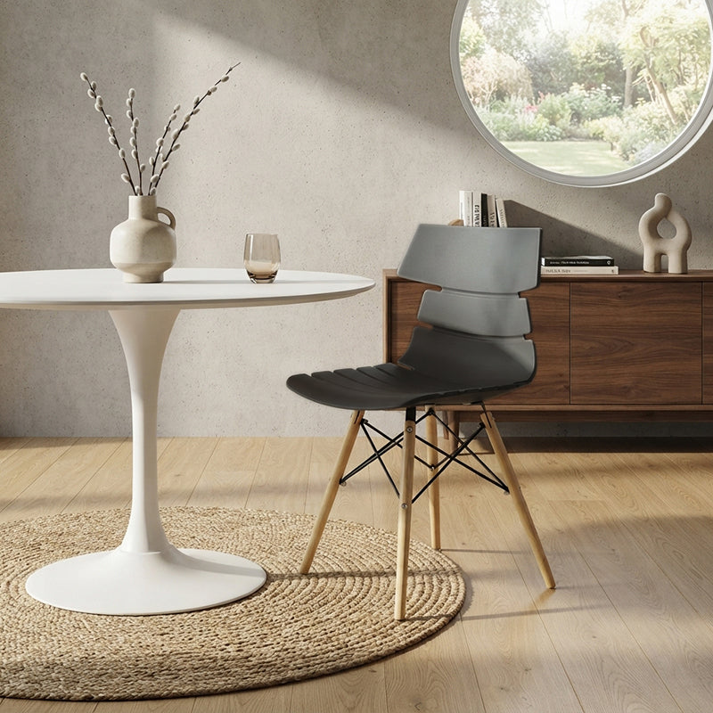 Contemporary Beech Wood Legs Steel Cross Bracing Chair - Creative Geometric Gray Dining Chair For Dining Room