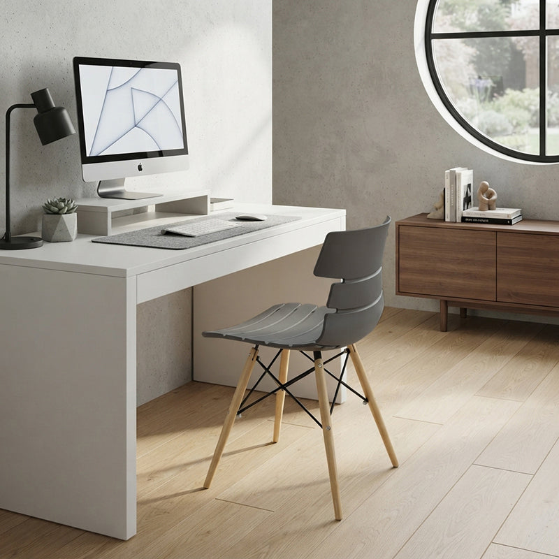 Contemporary Beech Wood Legs Steel Cross Bracing Chair - Creative Geometric Gray Dining Chair For Dining Room