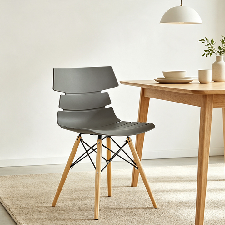Contemporary Beech Wood Legs Steel Cross Bracing Chair - Creative Geometric Gray Dining Chair For Dining Room