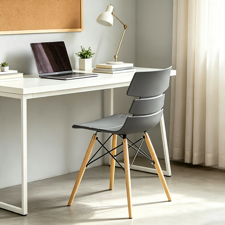 Contemporary Beech Wood Legs Steel Cross Bracing Chair - Creative Geometric Gray Dining Chair For Dining Room