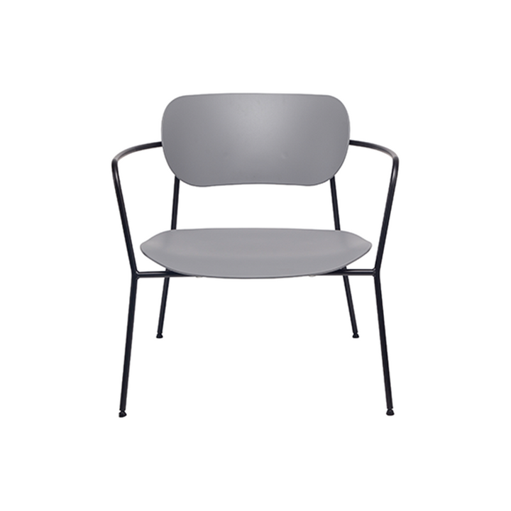 Contemporary Scandinavian Grey PP Accent Chair - Curved Metal Armrest &amp; Black Steel Frame Dining Chair For Living Room