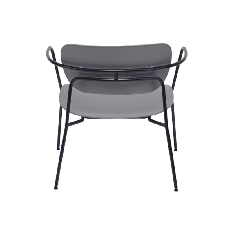 Contemporary Scandinavian Grey PP Accent Chair - Curved Metal Armrest &amp; Black Steel Frame Dining Chair For Living Room