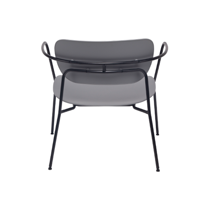 Contemporary Scandinavian Grey PP Accent Chair - Curved Metal Armrest &amp; Black Steel Frame Dining Chair For Living Room