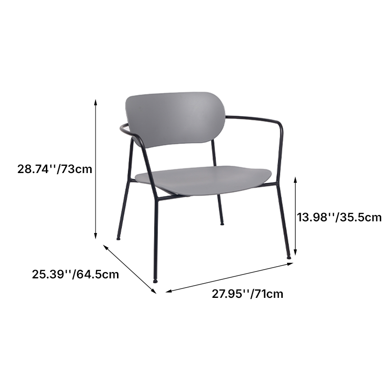 Contemporary Scandinavian Grey PP Accent Chair - Curved Metal Armrest &amp; Black Steel Frame Dining Chair For Living Room