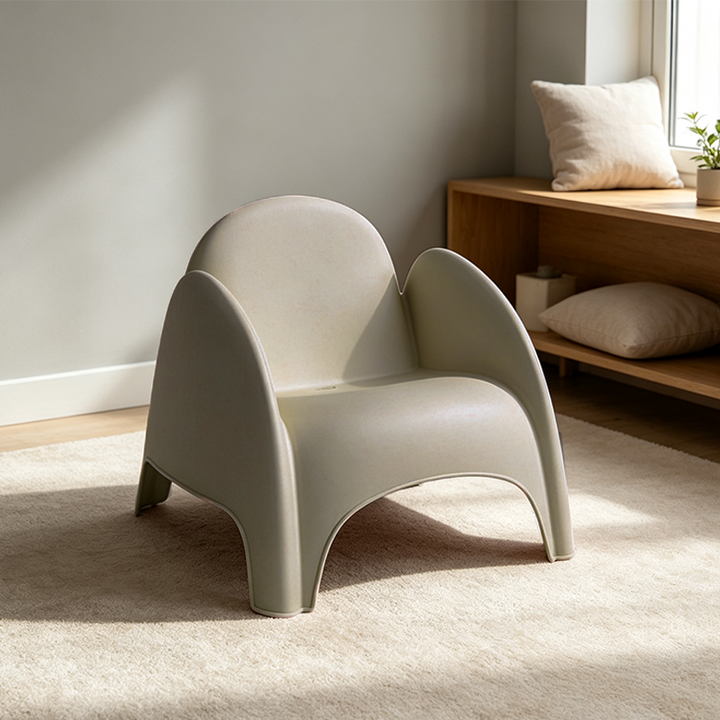Modern Minimalist Sculptural PP Accent Chair - Curved Barrel Backrest &amp; Integrated Armrest Lounge Chair For Living Room