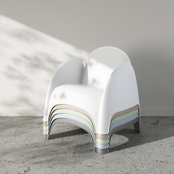 Modern Minimalist Sculptural PP Accent Chair - Curved Barrel Backrest &amp; Integrated Armrest Lounge Chair For Living Room
