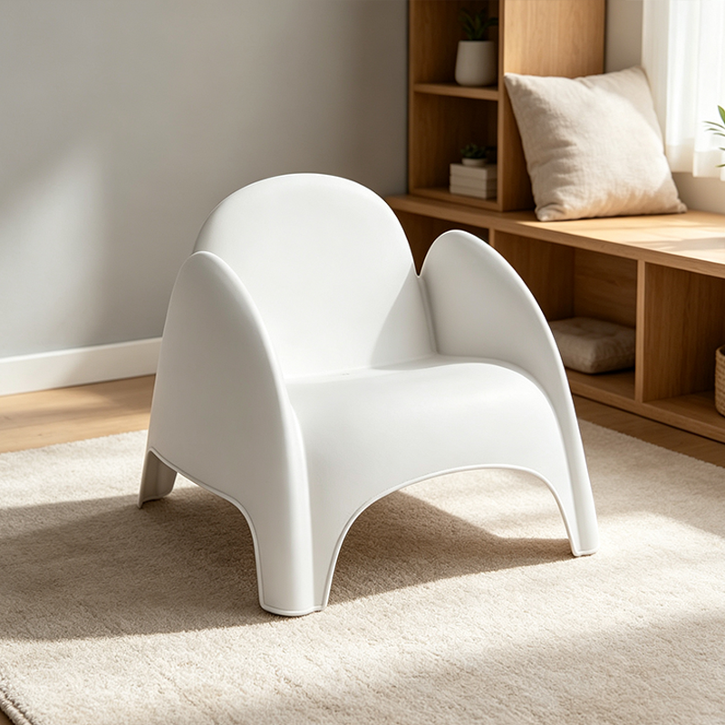 Modern Minimalist Sculptural PP Accent Chair - Curved Barrel Backrest &amp; Integrated Armrest Lounge Chair For Living Room