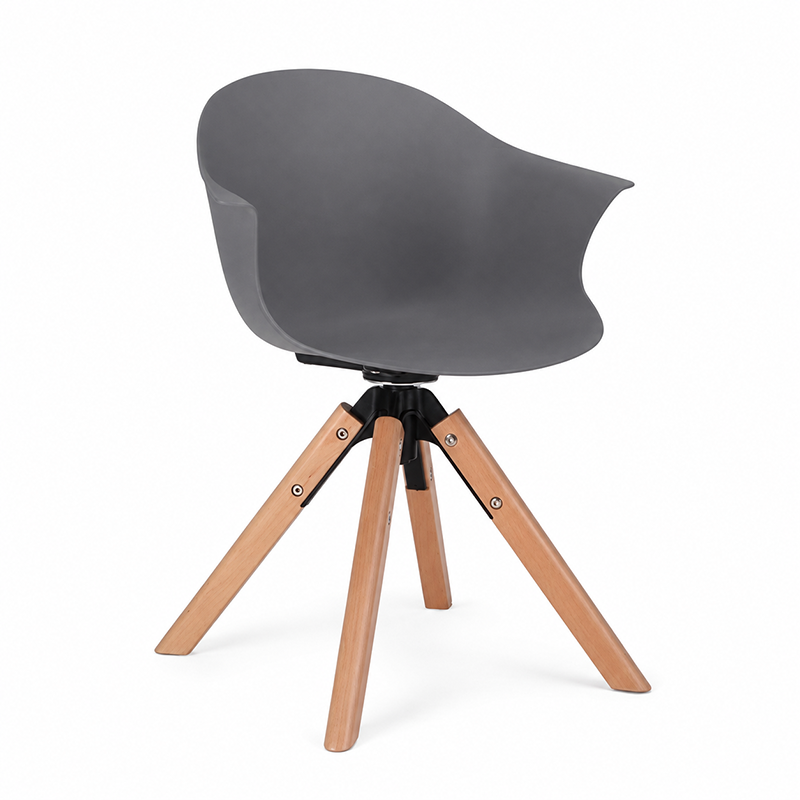 Contemporary Scandinavian PP Dining Chair - Beech Wood Legs &amp; Aluminum Connector Curved Armchair  For Dining Room
