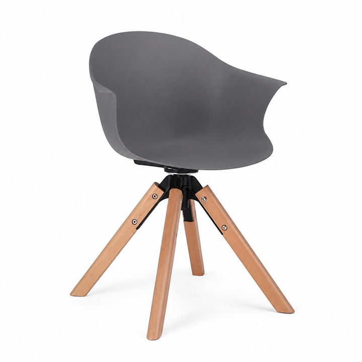 Contemporary Scandinavian PP Dining Chair - Beech Wood Legs &amp; Aluminum Connector Curved Armchair  For Dining Room