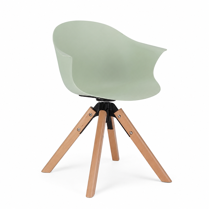 Contemporary Scandinavian PP Dining Chair - Beech Wood Legs &amp; Aluminum Connector Curved Armchair  For Dining Room