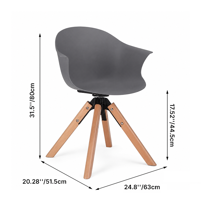 Contemporary Scandinavian PP Dining Chair - Beech Wood Legs &amp; Aluminum Connector Curved Armchair  For Dining Room