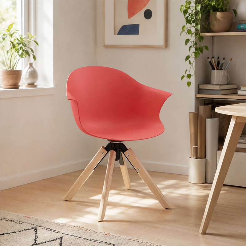 Contemporary Scandinavian PP Dining Chair - Beech Wood Legs &amp; Aluminum Connector Curved Armchair  For Dining Room