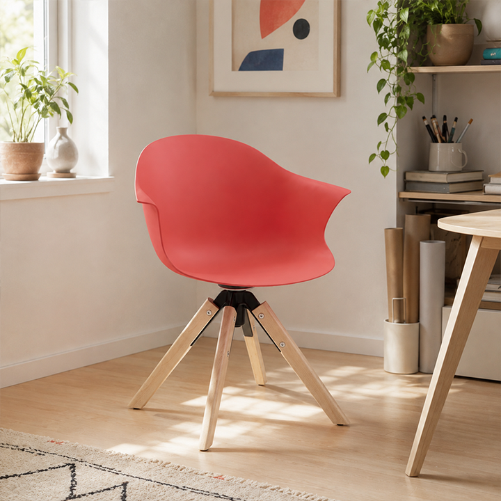 Contemporary Scandinavian PP Dining Chair - Beech Wood Legs &amp; Aluminum Connector Curved Armchair  For Dining Room