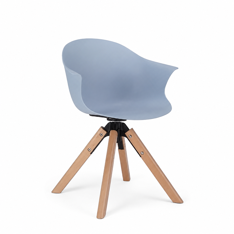 Contemporary Scandinavian PP Dining Chair - Beech Wood Legs &amp; Aluminum Connector Curved Armchair  For Dining Room