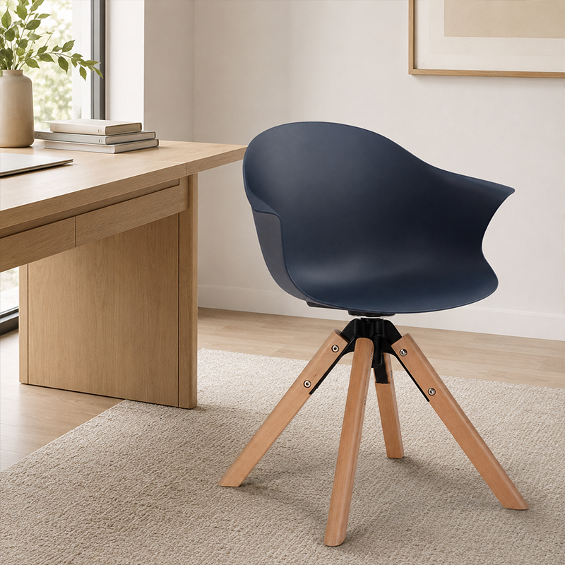 Contemporary Scandinavian PP Dining Chair - Beech Wood Legs &amp; Aluminum Connector Curved Armchair  For Dining Room