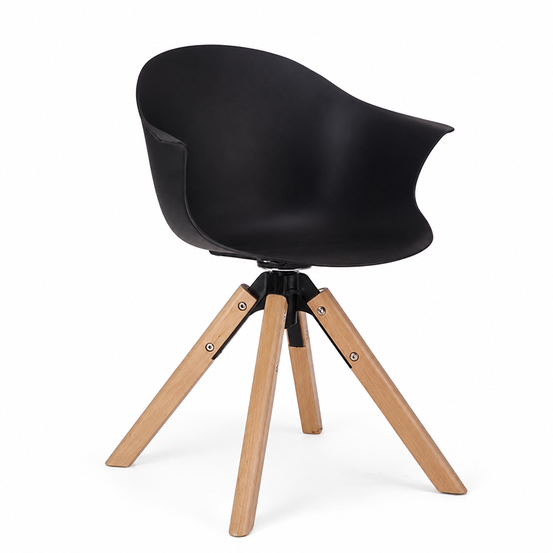 Contemporary Scandinavian PP Dining Chair - Beech Wood Legs &amp; Aluminum Connector Curved Armchair  For Dining Room