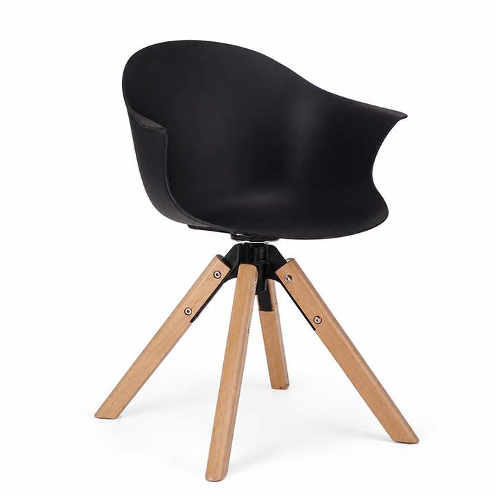 Contemporary Scandinavian PP Dining Chair - Beech Wood Legs &amp; Aluminum Connector Curved Armchair  For Dining Room