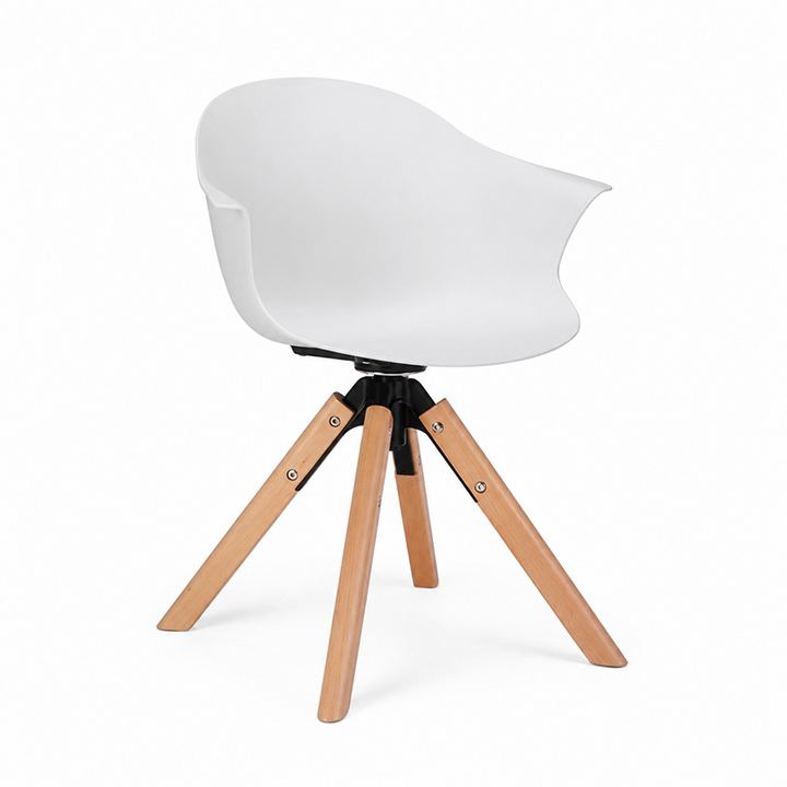 Contemporary Scandinavian PP Dining Chair - Beech Wood Legs &amp; Aluminum Connector Curved Armchair  For Dining Room