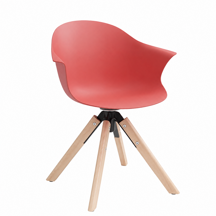 Contemporary Scandinavian PP Dining Chair - Beech Wood Legs &amp; Aluminum Connector Curved Armchair  For Dining Room
