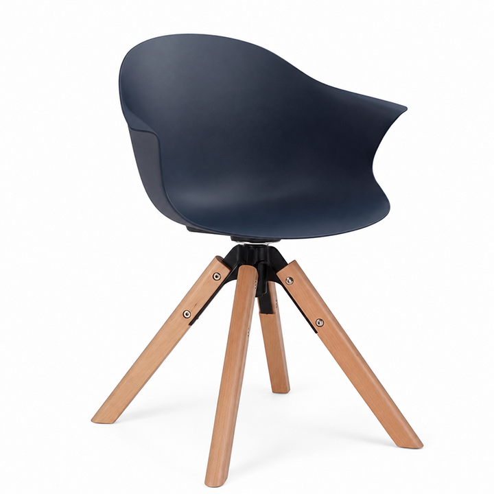 Contemporary Scandinavian PP Dining Chair - Beech Wood Legs &amp; Aluminum Connector Curved Armchair  For Dining Room