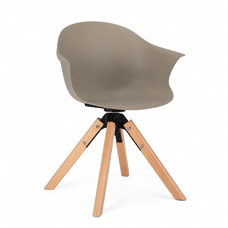Contemporary Scandinavian PP Dining Chair - Beech Wood Legs &amp; Aluminum Connector Curved Armchair  For Dining Room