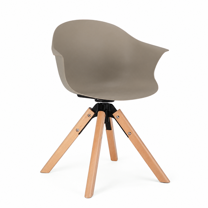 Contemporary Scandinavian PP Dining Chair - Beech Wood Legs &amp; Aluminum Connector Curved Armchair  For Dining Room