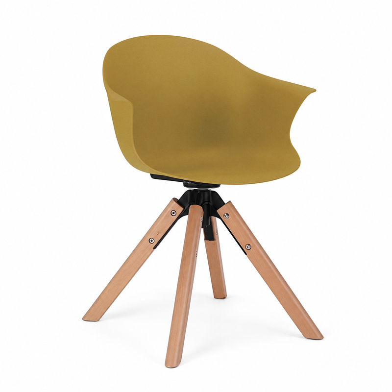 Contemporary Scandinavian PP Dining Chair - Beech Wood Legs &amp; Aluminum Connector Curved Armchair  For Dining Room
