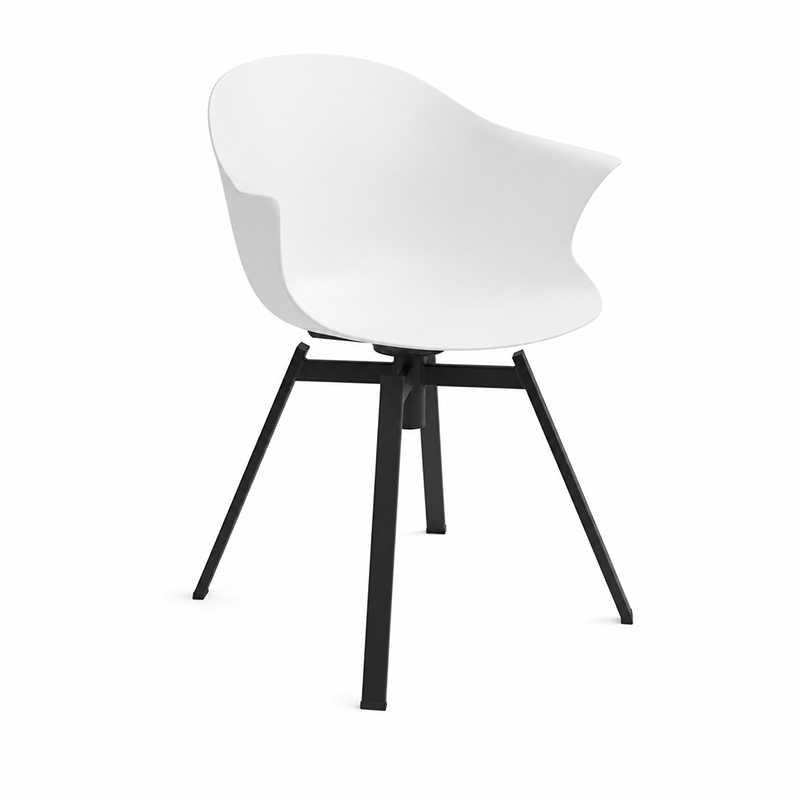 Contemporary Scandinavian Swivel Dining Chair - Curved Armchair With PP Shell And Black Iron Legs For Dining Room