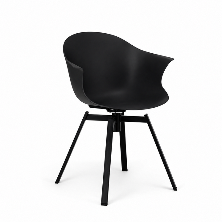 Contemporary Scandinavian Swivel Dining Chair - Curved Armchair With PP Shell And Black Iron Legs For Dining Room