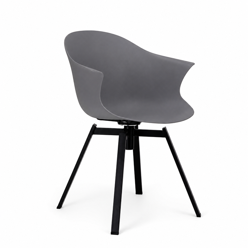 Contemporary Scandinavian Swivel Dining Chair - Curved Armchair With PP Shell And Black Iron Legs For Dining Room