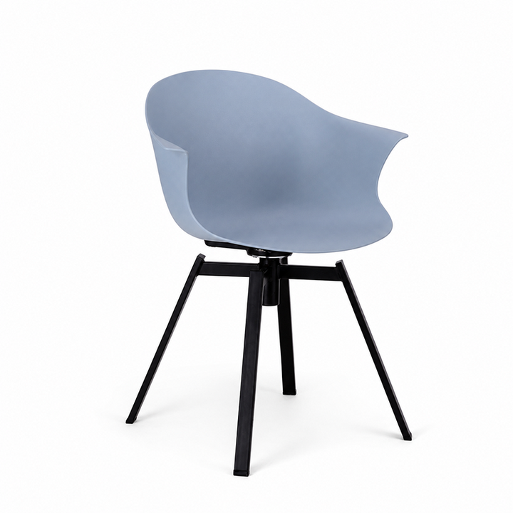 Contemporary Scandinavian Swivel Dining Chair - Curved Armchair With PP Shell And Black Iron Legs For Dining Room