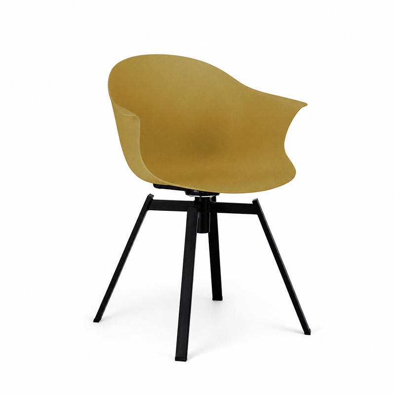 Contemporary Scandinavian Swivel Dining Chair - Curved Armchair With PP Shell And Black Iron Legs For Dining Room