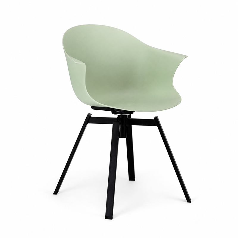 Contemporary Scandinavian Swivel Dining Chair - Curved Armchair With PP Shell And Black Iron Legs For Dining Room