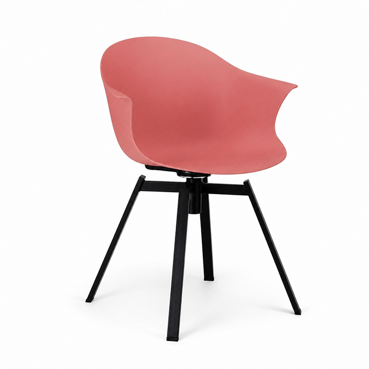 Contemporary Scandinavian Swivel Dining Chair - Curved Armchair With PP Shell And Black Iron Legs For Dining Room