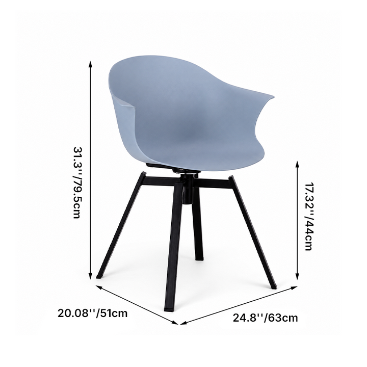 Contemporary Scandinavian Swivel Dining Chair - Curved Armchair With PP Shell And Black Iron Legs For Dining Room