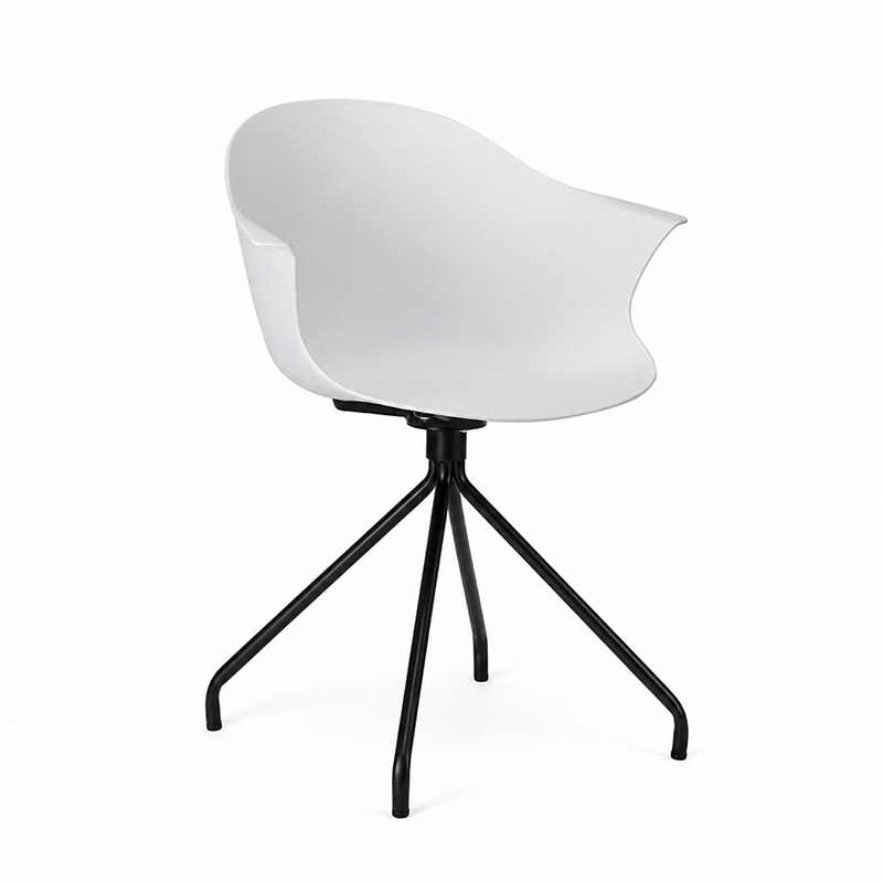 Contemporary Scandinavian Armrest Backrest Dining Chair - Curved PP Shell &amp; Splayed Black Steel Legs For Dining Room