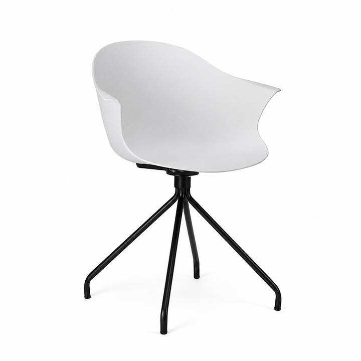 Contemporary Scandinavian Armrest Backrest Dining Chair - Curved PP Shell &amp; Splayed Black Steel Legs For Dining Room
