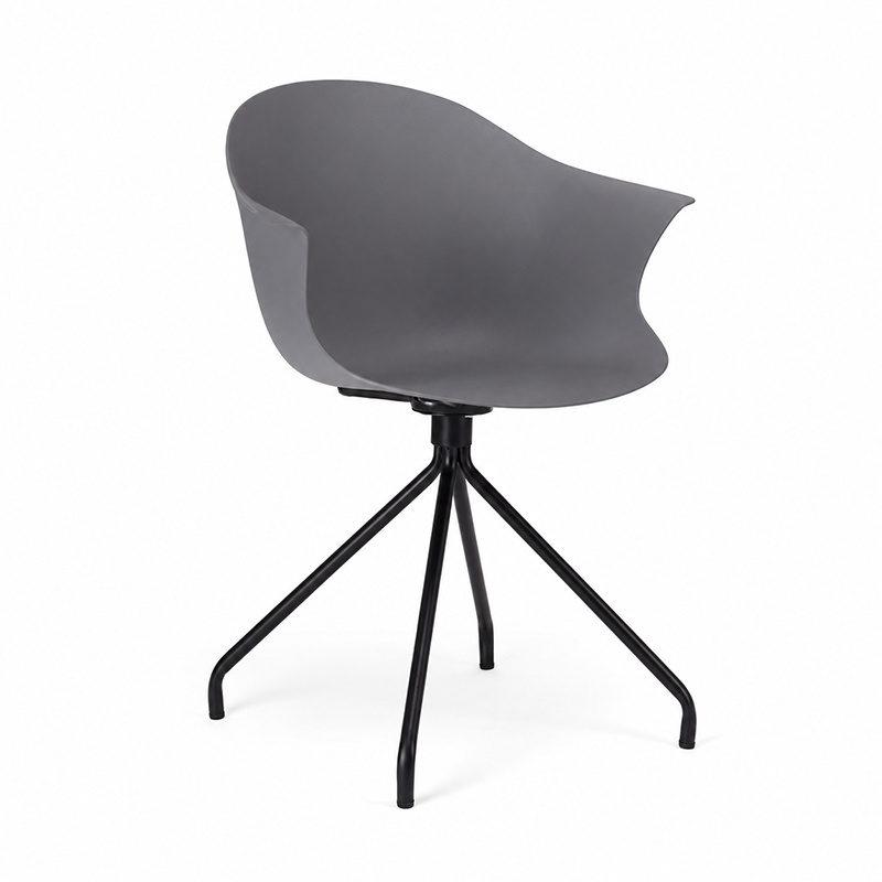 Contemporary Scandinavian Armrest Backrest Dining Chair - Curved PP Shell &amp; Splayed Black Steel Legs For Dining Room