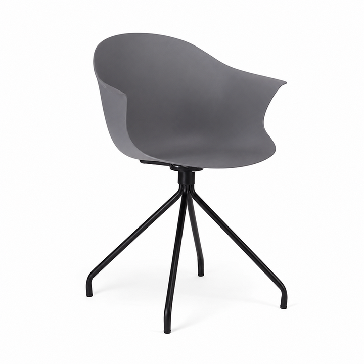 Contemporary Scandinavian Armrest Backrest Dining Chair - Curved PP Shell &amp; Splayed Black Steel Legs For Dining Room